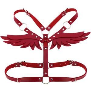 7428 Red O Ring Waist Belt Body Caged Harness With Angel Wings Pn2680